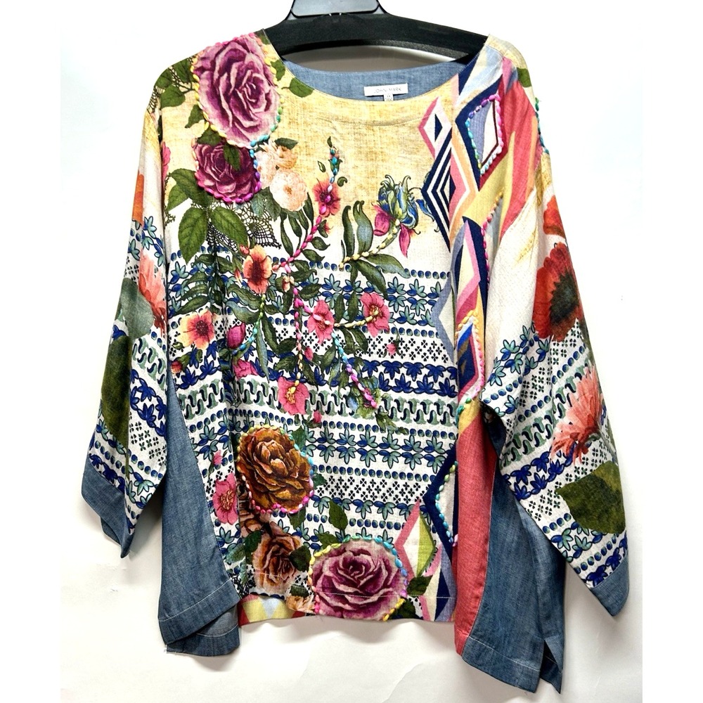 John Mark Women's Wool/Lyocell Multicolor 3X Blouse Top (R2)